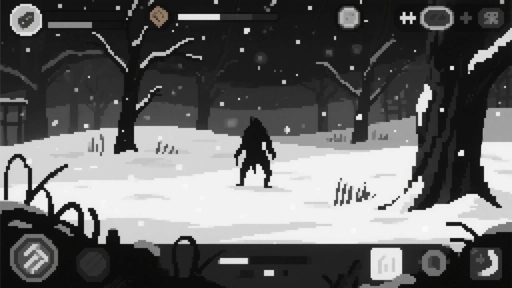 可以用技能的俄罗斯轮盘?策略赌命游戏《雪夜枪声》开启免费试玩 值得一提的是,游戏在视觉风格上采用了黑白为主调的像素画风,配合雪夜场景的氛围音效
